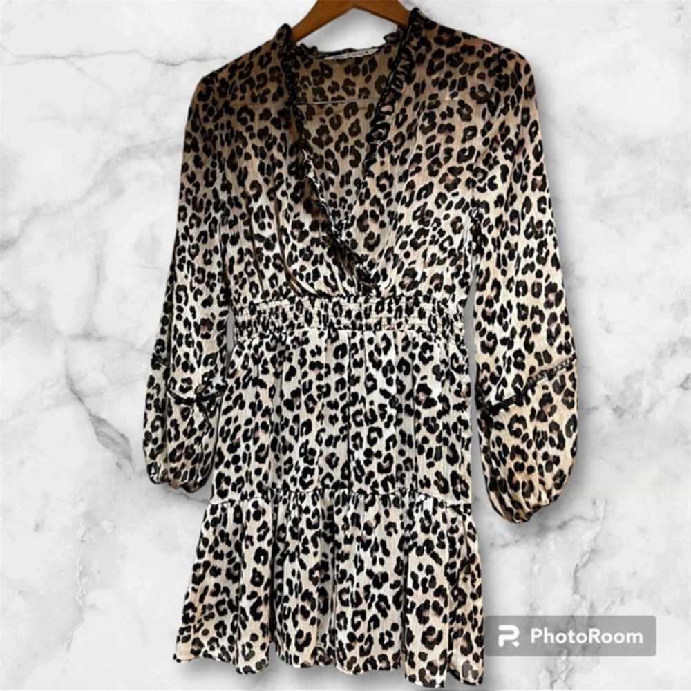 Zara Women's Brown and Black Leopard Print Dress Small